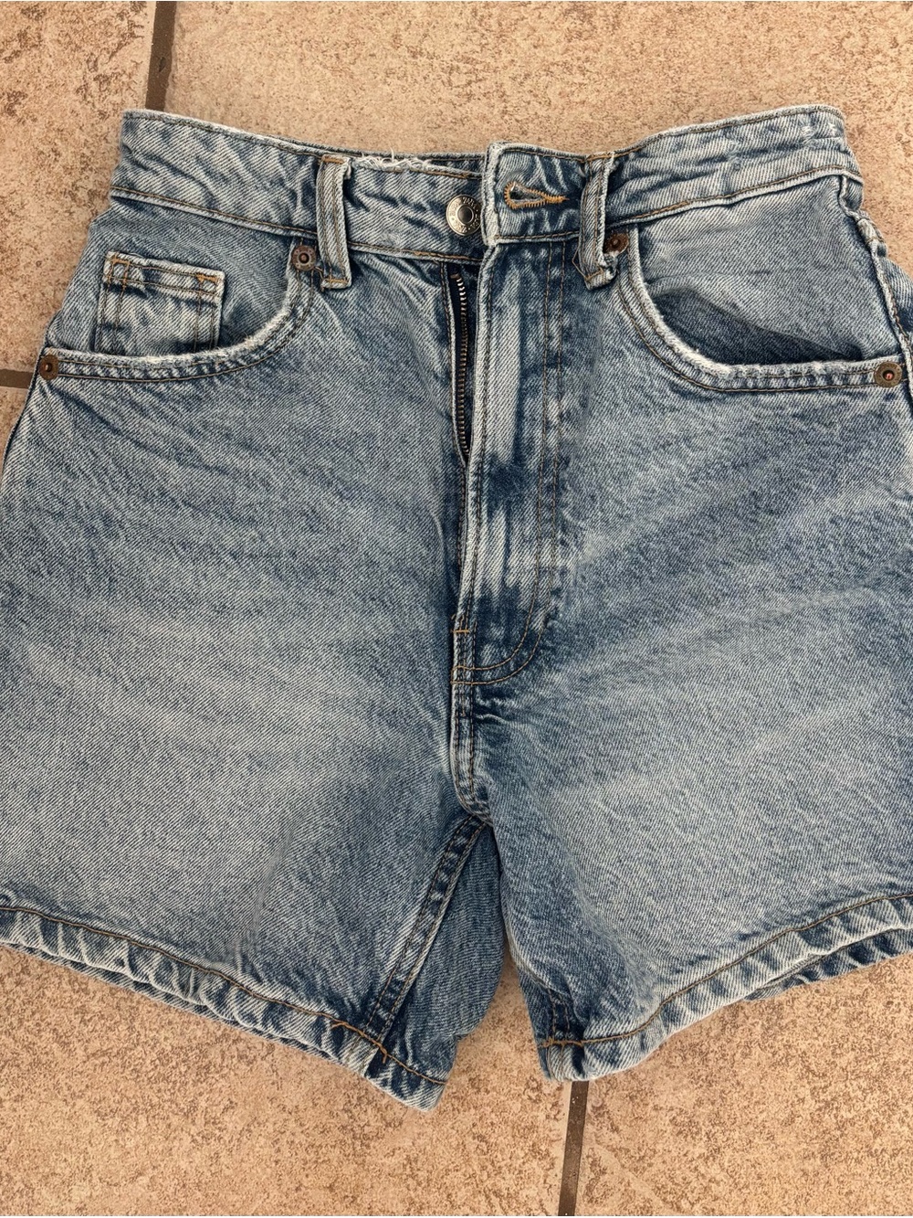 Zara Light Blue High-Rise Denim Shorts
